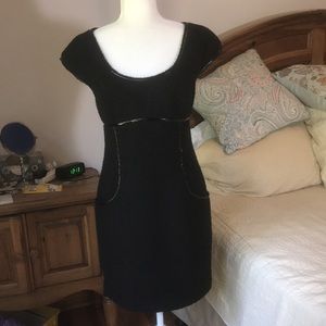 Barami Black Dress with Leather Trim Size 6